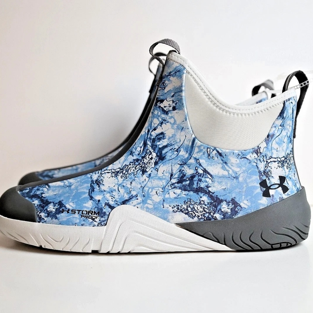 New Under Armour Charged Shoreman Deck Fishing Boots , Blue and Gray Rain Boots